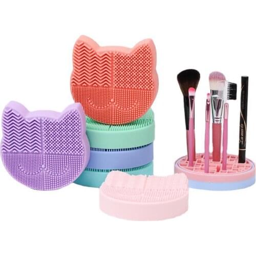 2 in 1 Makeup Brush Cleaner and Dryer Storage Embedded Scrubbing Artifact Beauty Brush Clean Silicone Pad Washing Mat Hand Tool
