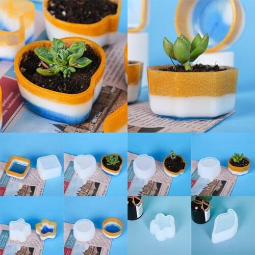 3D Plant Pot Molds Silicone Succulent Flower Pot Concrete Cement Clay Mold Candle Soap Polygonal Handmade Making Mould