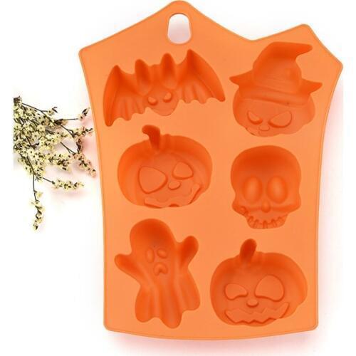 6MILES 6 Cavity Halloween Party Bat Pumpkin Face Skull Ghost Shaped Fondant Cake Pudding Chocolate Jelly Ice Cube Tray