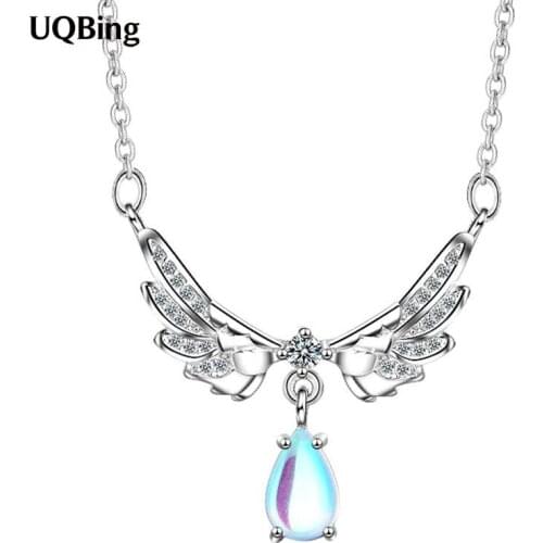 White Crystal Zircon Silver Angle Wings Necklace Design For Women Fine Jewelry