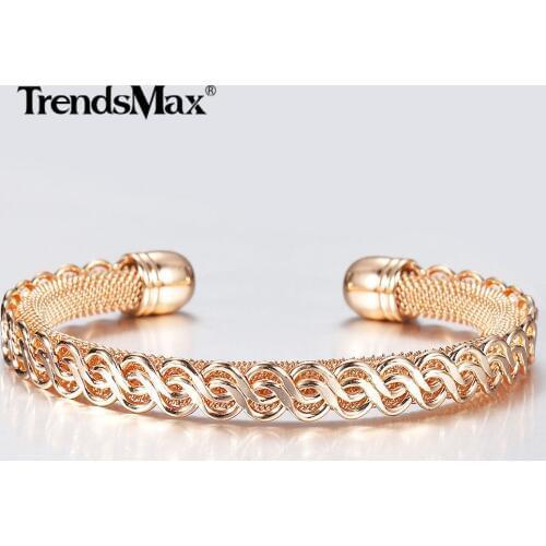 2020New 8mm 585 Rose Gold Bracelet Double Twisted Link Chain Opening Cuff Bangle for Women Wristband Wedding Jewelry CB52
