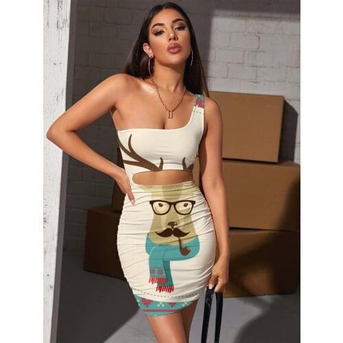 Giyu Brand Christmas Dresses Women Deer Vestido Sexy Animal Pleating Snowflake Bodycon Dress Womens Clothing Plus Size New