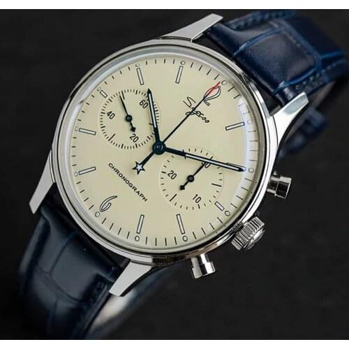 Seakoss Luxury 40mm Mens Chronograph ST1901 Seagull Movement Luminous Mechanical Pilot Men Watches 1963 Business Leather Clock