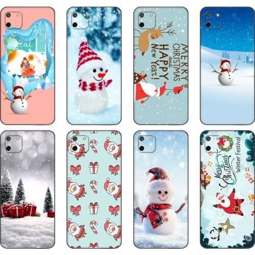 Black tpu Case For OPPO Realme C11 C20 C21 Case Back Cover Bumper Cute Christmas