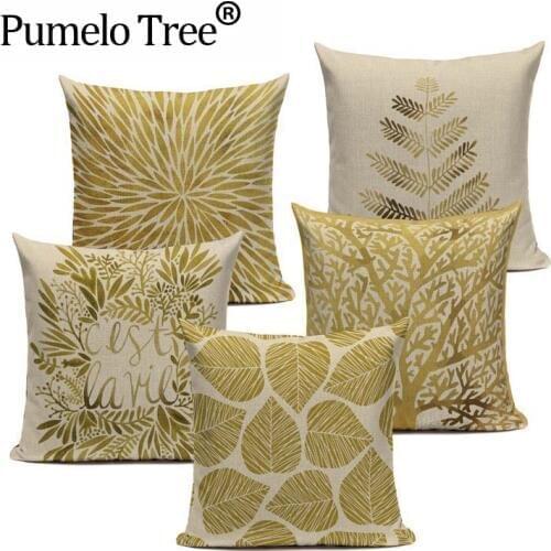 Decorative Throw Pillows Cover Modern Simple Pillow Popper Geometry Plant Noble Gold Trees Leaf Custom Linen Sofa Cushion Cover