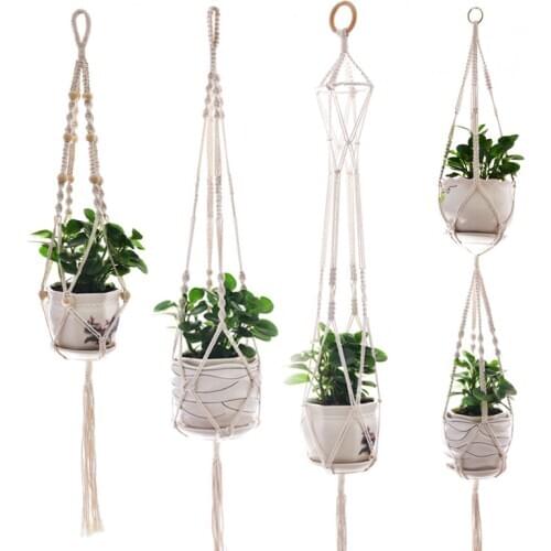 1Pc Handmade Macrame Plant Hanger Flowerpot Holder Basket Hanging Flowerpot Net Hanger For Countyard Home Garden Wall Decoration