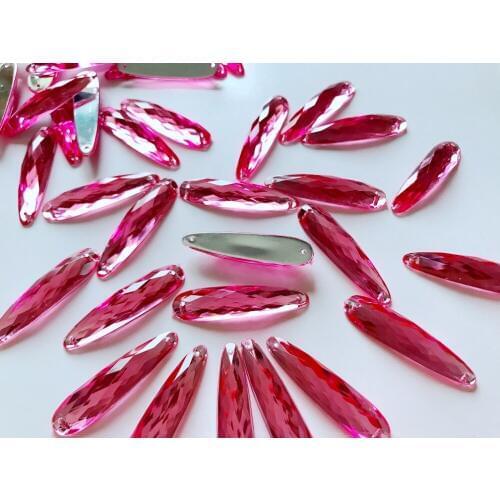 Long drop shape 9*36mm Arcyl crystal sew on pink rhinestone flatback strass hand sewing stone 100pcs/lot