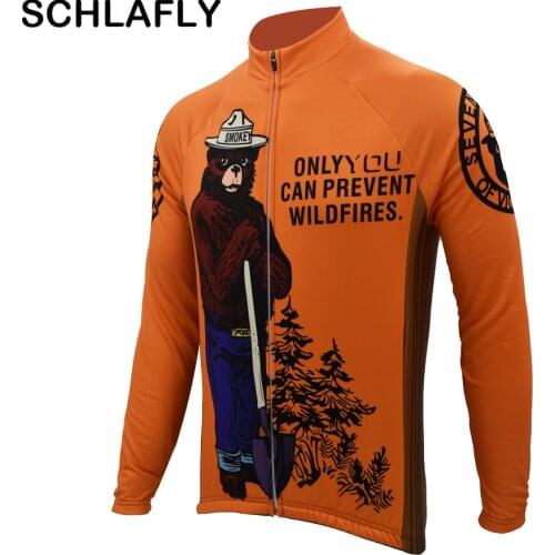 Smoke bear men orange cycling jersery long sleeve retro bike winter fleece wool & no fleece bicycle clothing schlafly autumn