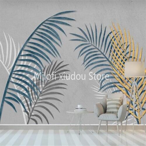 Custom 3D wallpaper mural Nordic tropical leaves golden leaves light luxury living room bedroom background wall decoration paint