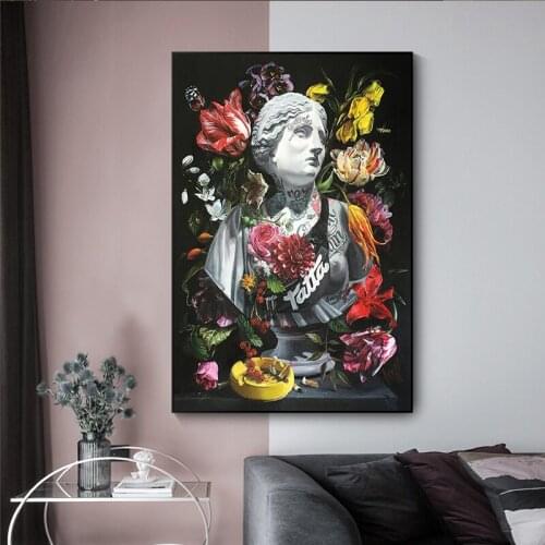 Ancient Greek statue flower graffiti wall art street color graffiti canvas paintings, posters and prints for home decoration