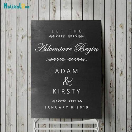 Let The Adventure Begin Laurel Customized Design Wedding Party Decal Reception Sign Art Vinyl Decal Wood Board Sticker B828