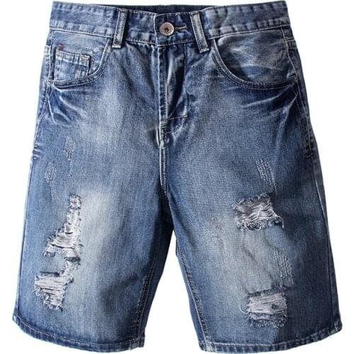 Summer New Plus Fat Plus Size Denim Shorts for Men, Nostalgic Holes Worn Out Denim Five-point Pants Mens Trendy Casual