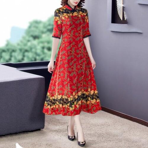 Lmproved Cheongsam Mulberry Silk Dress Women Spring New Fashion Temperament Plus Size 4xl Mulberry Silk Print Dress Women s330