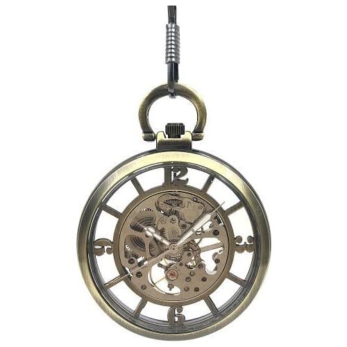 High Quality Bronze Hollowed Number Mechanical Pocket Watch Vintage Hand Wind Pocket Watch with Chain Wholesale