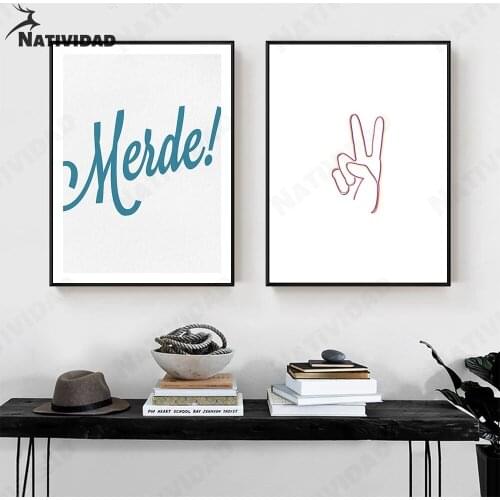 Minimalist Blue English Alphabet and Flat Scissors Hand Posters and Prints Decorative Wall Art Pictures for Bedroom Decoration
