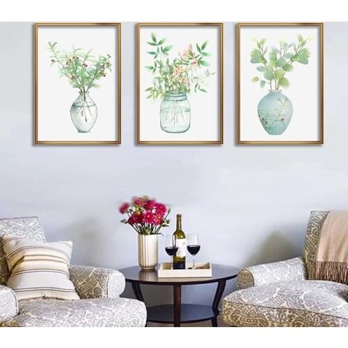 Minimalist Decorative Painting Green Plant Leaf Canvas Painting Modern Wall Art Poster Bathroom Nordic Living Room Home Decor