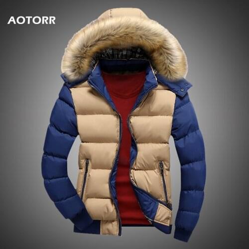 Men Down Jacket Winter New Male Casual Hooded Outwears Coat Warm Fur Parka Overcoat Mens Solid Thick Fleece Zipper Jackets 2021