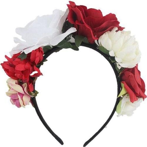 Christmas Halloween Multicolor Rose Flower Headband Cosplay Day of the Dead Wreath Crown Carnival Festival Party Mexican