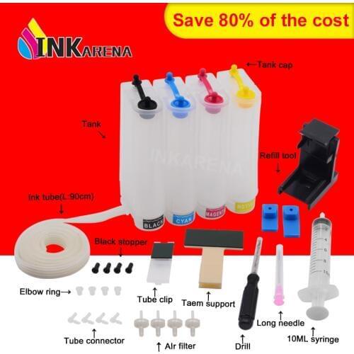 INKARENA DIY Kit Ciss Ink Supply System Replacement for HP 63 XL DESKJET 3630 3632 Officejet 4652 4655 ENVY 4522 Printer