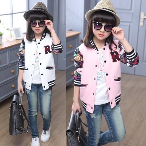 2017 new Childrens jackets for girls spring cardigan Flowers print Teens sports Outerwear dress coats