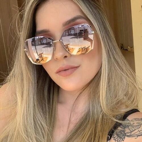 Cuting Rimless Cat Eye Sunglasses For Women 2020 New Fashion Polygon Gradient Female Sun Glasses Uv400 Goggle Oculos Feminino