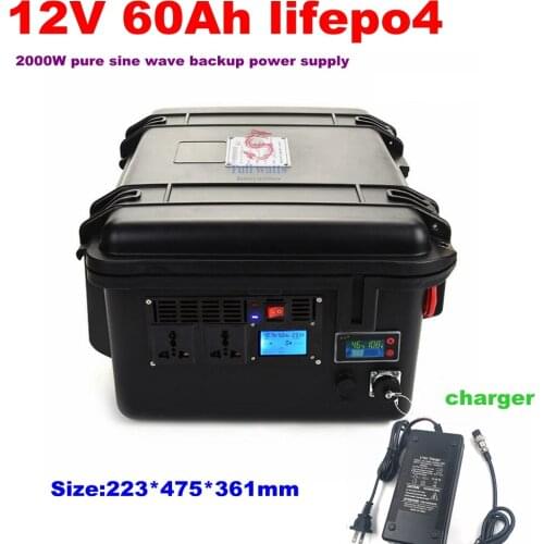 Portable Power Generator 720Wh Power Station peak 1000W Pure Sine AC 110V 220V Lifepo4 12V 60AH lithium battery +6A Charger