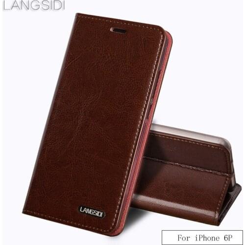 Luxury Flip three card oil wax skin flip phone holster For iPhone 6p phone case all handmade custom