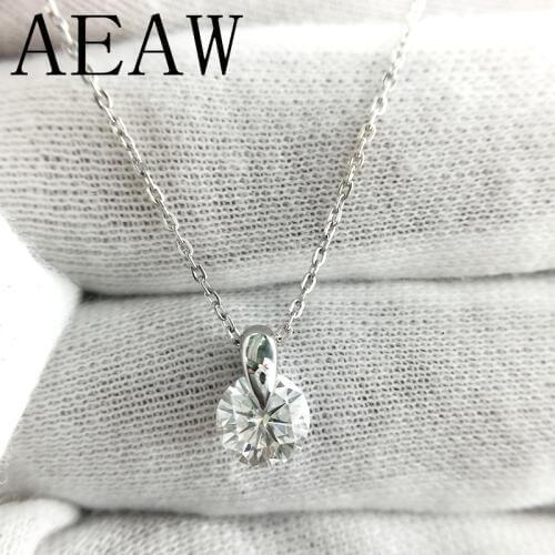 Solide 18K White Gold Moissanite Pendant 1ct 6.5mm F Color Round Moissanite Lab Diamond Pendant Necklace for Women