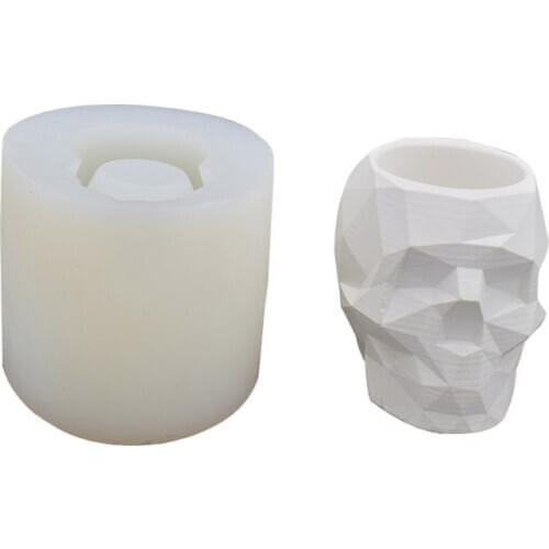 Modern Resin Skull Shaped Head Design Flower Pot Mold Planter Container Geometric Skull Concrete Pen Holder Resin Molds