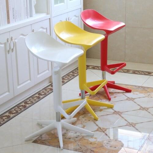 2 Pcs Modern Nordic Style Plastic Color Spoon Design Can Lift Bar Chair Coffee Shop Living Room Bar Leisure Negotiation Chair