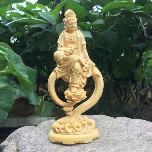 The New Solid wood Guanyin Buddha sculpture Home decoration accessories living room desktop decoration crafts 18cm Buddha statue