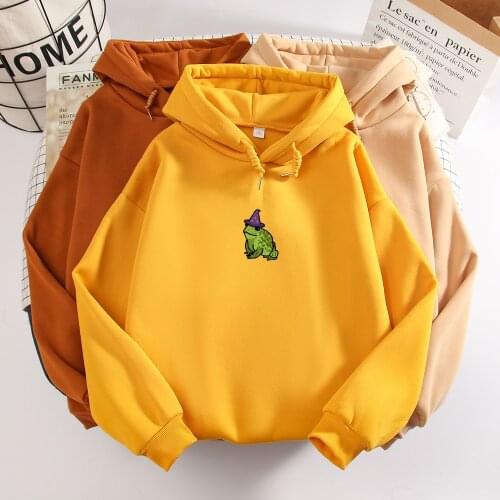 Funny Frog Hoodie Oversized Harajuku Sweatshirt Graphic Hoodies Aesthetic Casual Pullover Hoody Girl Winter Clothes for Women
