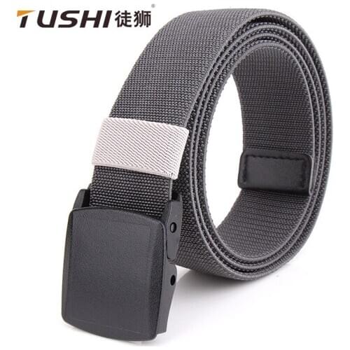 TUSHI 2021 Fashion New Casual Mens Belt 120cm*3.8cm Elastic Nylon Weave Waistband Plastic Automatic Buckle Girdle for Students