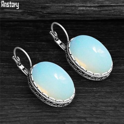 Vintage Big Oval Synthetic Moonstone Earrings For Women Nautral Stone Lapis Lazuli Unakite Jades Fashion Earring