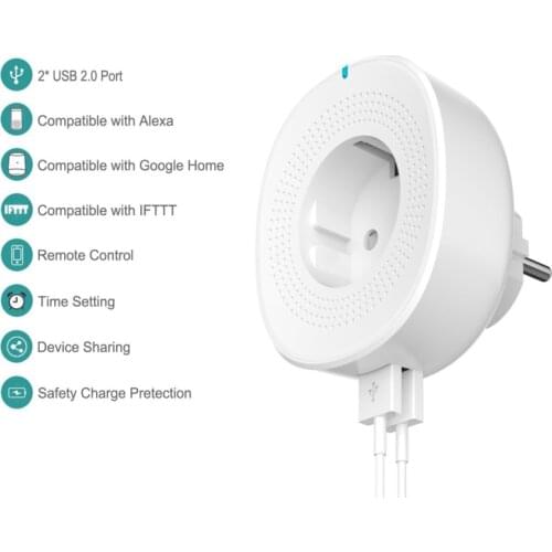 Tuya Smart Plug WiFi Socket EU 10A Double USB Port Timing Function SmartLife APP Control Works With Alexa Google Assistant