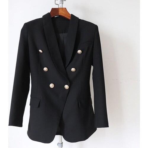2021 Casual Women Jacket Cotton Long Sleeve Gold Metal Buckles Double-Breasted Shawl Collar Suit Tops Clothes Jackets