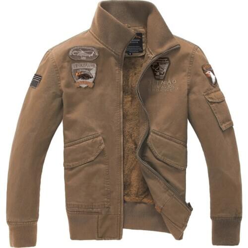 Winter Flight Jacket Men Outdoor Military Uniform Thick Velvet Warm Casual Fashion Stand-Up Collar Windproof Coat