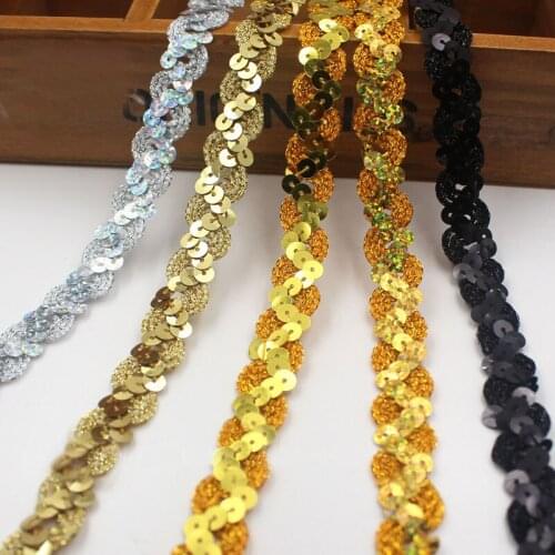 25Meters DIY Shiny Gold Silver Black Sequin LaceTrim Fabric For Latin Dance Dress Costume Decoration Sewing Paillette Lace