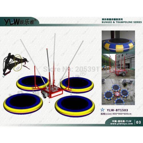 4 in 1 mobile bungee trampoline/motor bungee trampoline with trailer/4 station trampoline bed/jump trampoline for amusement park