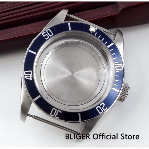 Bliger 41mm blue alloy bezel stainless steel case Sapphire glass fit Miyota 8215 movement watch case C41B