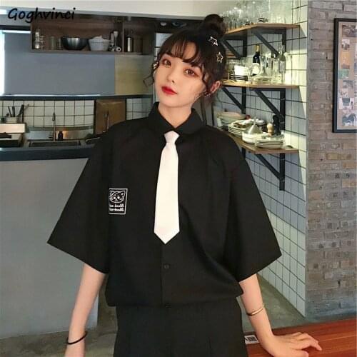 Blouses Women Shirts Summer Printed Turn-down Collar Preppy Style School Uniform Kawaii Fresh Stylish Womens Tops Chic Simple