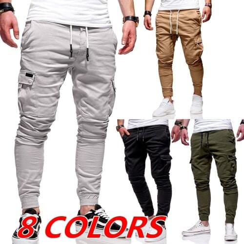 Cargo joggers Men Fitness Pants Outdoor Elastic Sweatpants Pencil Pants Drawstring Regular Trousers Size S-3xl
