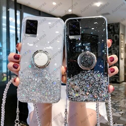 Auroras Glitter Bling Sequins For vivo V21 Case Starry Sky Stars Moon With Ring Shockproof Case For VIVO V21E Cover
