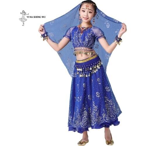 Kids Belly Dance Costumes Set Oriental Dance Costumes Girl Egypt Bollywood Indian Belly Dancing Clothing with Accessory 8pc/set