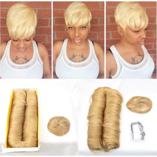 DLME 27 Pieces Weaving Bump Hair Curly Weft 613/1B/27#/99J/39J Color Hair Pieces Single Weft Natural Hair Pixie Wig