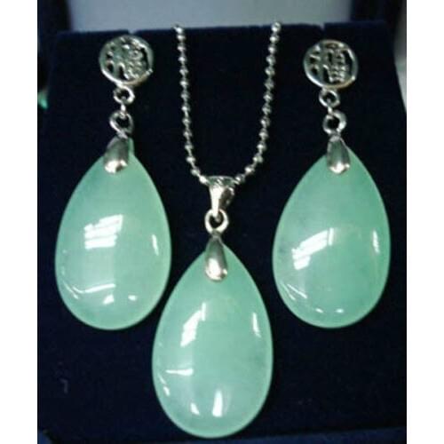 Good Beautiful purple green jade earrings pendant necklace set