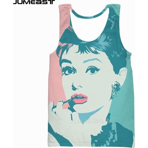 Jumeast Brand Men/Women 3D Printed Vest Superstar Audrey Hepburn Short Sleeve New Fashion Sport Pullover Summer Tank Tops Tees