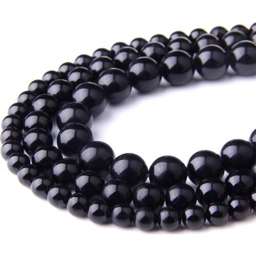 Natural Black Agates Onyx Stone Beads 4 6 8 10 12mm Round Smooth Agates Loose Beads DIY Bracelet Necklace for Jewelry Making