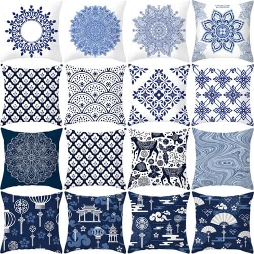 Mandala Blue and White Porcelain Series Cushion Cover Polyester Pillow Case Home Decorative Pillows Cover for Sofa Car