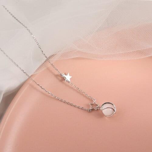Fashion Silver Color Stars Opals Necklace for Cocktail Party Women Girls Clavicle Chain Necklace Wedding Jewelry Accessories